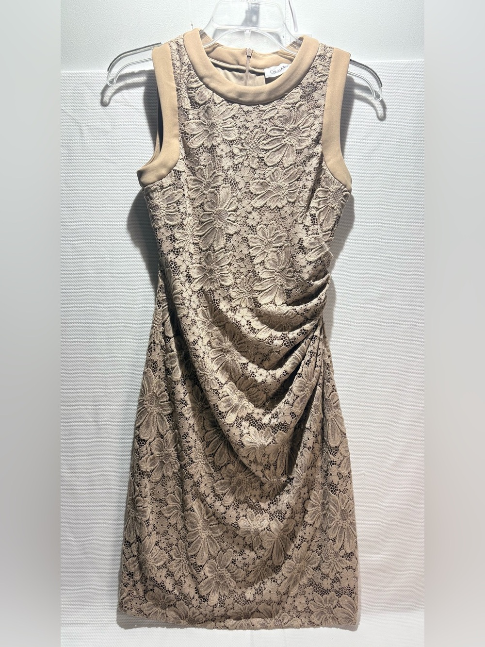 Calvin Klein Taupe Floral Lace Sleeveless Sheath Dress